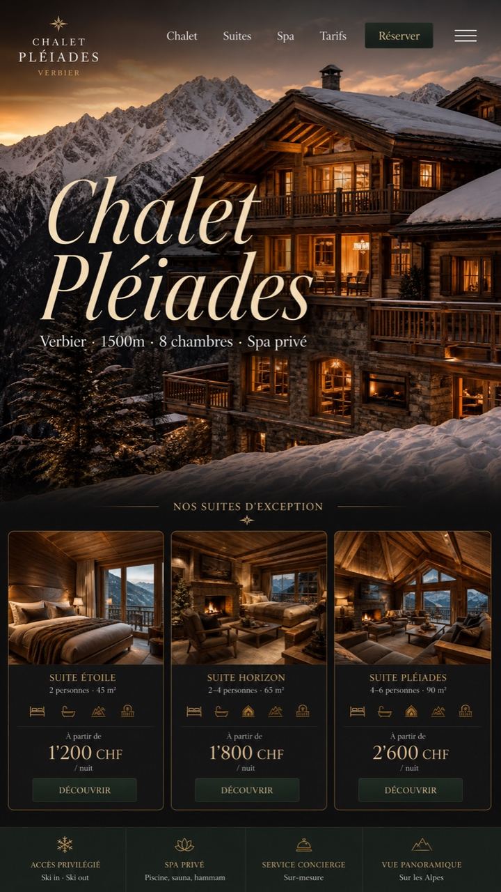 Concept site Chalet Pléiades hôtel alpin Verbier