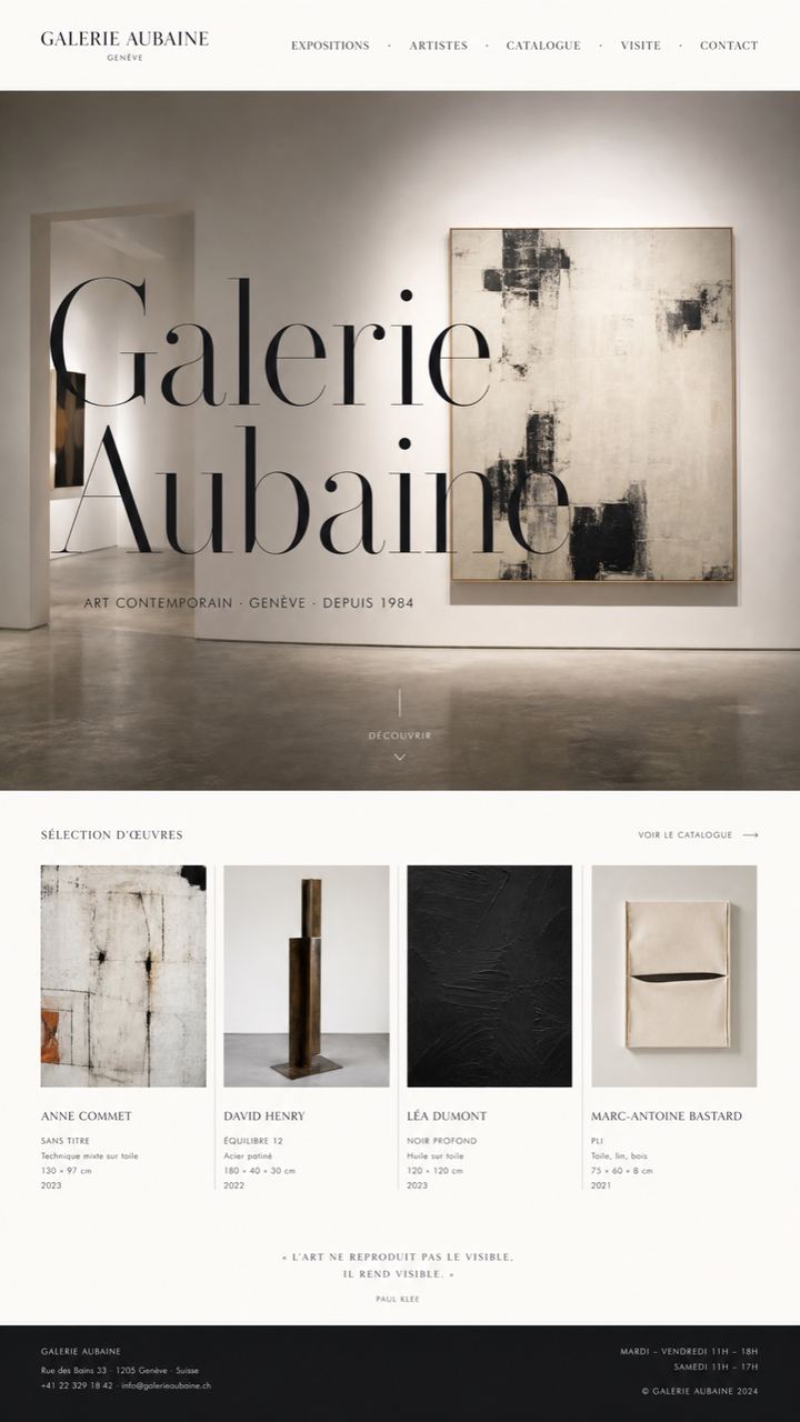 Concept site Galerie Aubaine art contemporain Genève